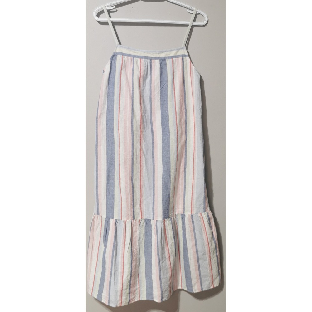 Roxy Glorious Sunshine Striped Linen Blend Midi Dress Blue Pink White ERJWD03641